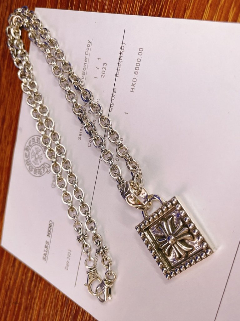 Chrome Hearts Distressed Vintage Square Pendant Necklace